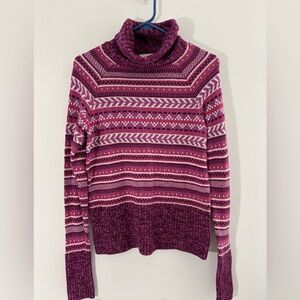 Columbia Women’s Medium Long Sleeve Purple Turtle Neck Fair Isle Sweater Winter